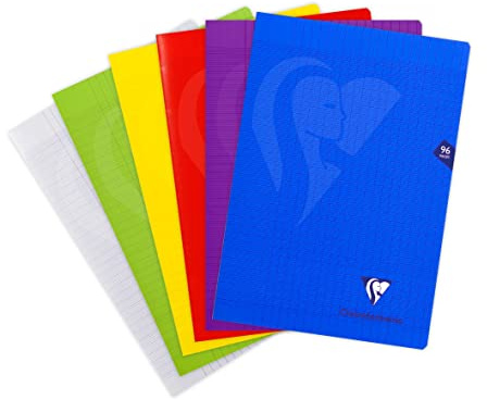 Clairefontaine 303161C Lot de 10 Cahiers Agrafés Mimesys - A4 21x29,7 cm - 96 Pages Grands Carreaux - Papier Blanc 90 g - Couverture Polypro Transparent - Couleurs Aléatoires