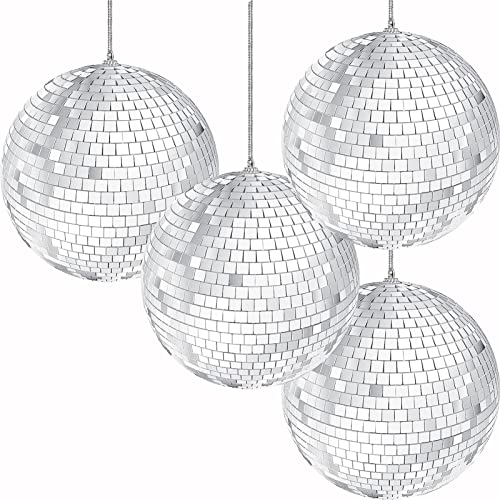 Morofme Bola de espejo de discoteca, 2 unidades, 10 cm, plata, bola de espejo, bola de discoteca, brillante, para árbol de Navidad, boda, fiesta de cumpleaños, decoración, efecto de luz