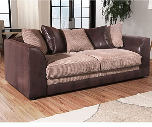 New Modern Luca Brown and Coffee 3 Seater sofa Fabric and Leather Trim (3 Seater)