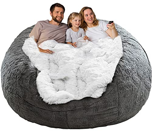 YudouTech (No Filler Bean Bag Chair Cover Without Filler,Big Round Soft Fluffy PV Velvet Washable Bean Bag Lazy Sofa Bed Cover for Adults,Living Room Bedroom Furniture Outside,6ft Dark Grey