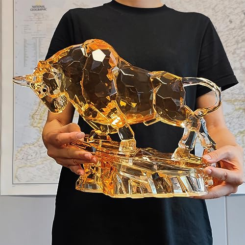HOZUSO Big Bull Statue Acryl Stier Statue mit Sockel Wall Street Bull Statue Skulptur Börse Lade Stier Tierfigur Kunst Home Office Decor Große Größe Geschenk 37 cm lang