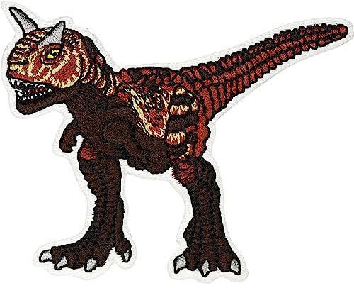 Toppa ricamata da applicare con ferro da stiro o cucitura - Carnotaurus per bambini - Patch con immagine di carnotaurus da stirare | Ricami dinosauri per abbigliamento - Fregio da cucire | 80x60mm