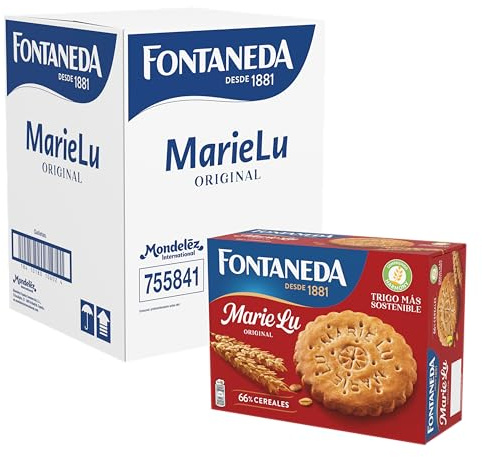 Fontaneda Galletas MarieLu Originales, 66% cereales, 16x550g | Galletas MarieLu elaboradas con cereales y ricas en fibra, ideales para desayunos, meriendas y recetas caseras