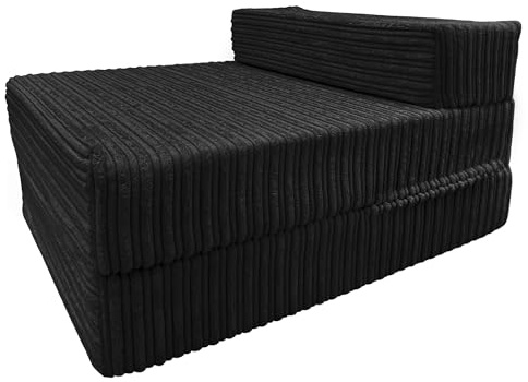 iSTYLE MODE BETTER HOME CHOICE Black Jumbo Cord Single Chair Bed Sofa Z Bed Seat Foam Fold Out Guest Futon Kids | Supreme Quality | Fire Retardant | Premium Mattress