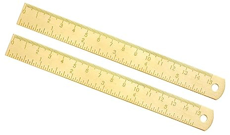Kozelo 2pz Ottone Dritti Righelli - [15cm x 6] Rame Misura Righello con Cm Doppio Scale per Linea Disegno, Oro Tono