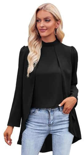 BKEPDY Blusa Elegante Donna Maniche Lunghe con Scollo Rotondo da Donna Elegante Camicetta Donna Casual Larghe Camicia Elegante Top Tinta Unita Vintage Tops Blouse (Nero S)