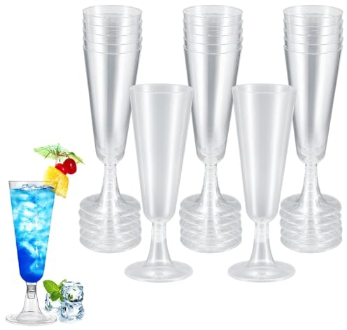 YZDZSW 25 Pcs Plastic Champagne Flutes, Disposable Prosecco Glasses, Plastic Flute Glasses for Mimosa Martini Margarita (Transparent 2)
