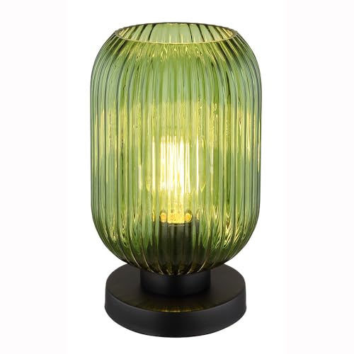 Tischlampe Nachttischleuchte Wohnzimmerlampe Schlafzimmerleuchte Beistellleuchte, Metall schwarz Glas grün, 1x E27, H 24 cm