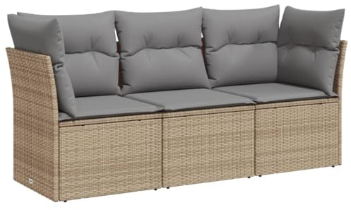 vidaXL 3-TLG. Garten-Sofagarnitur mit Kissen Beige Poly Rattan
