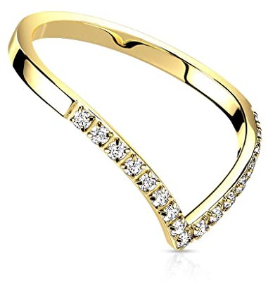 beyoutifulthings Damen-Ring V-Design Gold Zirkonia Clear Chirurgenstahl 2-mm breit Band-Ring Motiv-Ring Herren-Ring 59(18,8)