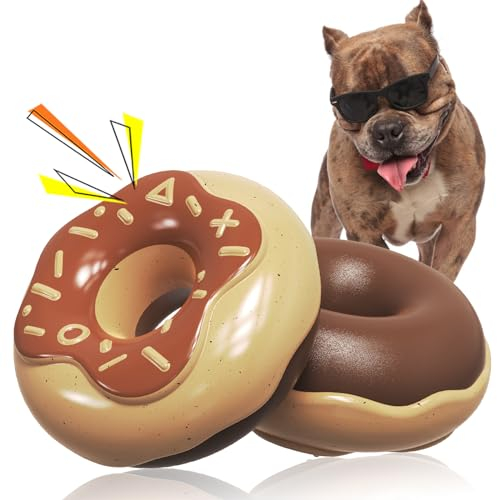 MMSGA Hundespielzeug Donut Quietsch，Quietschspielzeug für Große Hunde，Kauspielzeug Hund，Hundespielzeug Unzerstörbar für Aggressive Kauer Mittlere Große Hunde (Kaffee)