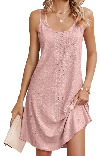 Damen Sommerkleid Ärmellos Tank Kleid Leicht und Luftig Spaghetti Trägerkleid Casual Sommer Swing Kleid (DE/NL/SE/PL, Alphanumerisch, S, Regular, Regular, Rosa 2)