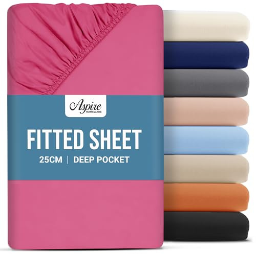 Aspire Homeware Single Fitted Sheet - 25 cm Deep Hotel Quality (Pink) Bed Sheets - Soft & Breathable Fitted Sheet Single Bed - Anti-Wrinkle Easy Care Fitted Sheets