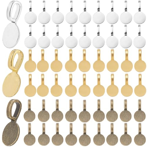 SOFPLATE 1 Box 120 Stück Runde Bügel Zum Aufkleben Goldfarben Flache Bügelauflage Großpackung Legierung Antiksilber Tibetische Basis Rohlinge Fassungen Für Charms Cabochon Schmuckteile Für Die Schmuck