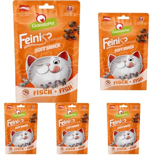 GranataPet FeiniSchmaus Fisch, Leckerchen für Katzen, weicher Katzensnack, Katzenleckerli ohne Getreide & Zuckerzusätze, Belohnung für zwischendurch, 50 g (Packung mit 5)