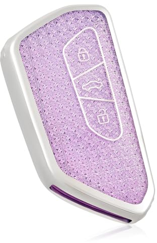 OFF WE GO Autoschlüssel Hülle Schlüsselhülle Cover für VW Golf 8/7/5/R/MK8 Cupra Born Formentor Seat Leon Ateca Tarraco Skoda Octavia Schlüsselbox Schlüsselcover Schutz Gehäuse, Violett