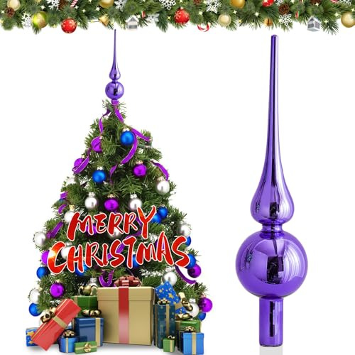 Hukermoon Weihnachtsbaumspitze Glas Matt, 26 cm Christbaumspitze, Weihnachtsbaum Stern Spitze, Christbaumschmuck Spitze, Christmas Tree Topper, Weihnachtsdeko Baumspitze, Tannenbaumspitze (Lila)