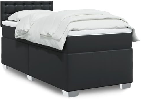 qohoio Boxspringbett mit Matratze Schwarz 80x200 cm KunstLED Bett Boxspringbett Bett Mit Matratze Polsterbett Schlafzimmer MöBeler - 3288396