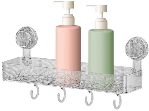 RoxNvm Mensola Doccia Ventosa, Porta Shampoo Doccia Senza Forare con Ventosa e Gancio, Rimovibile Porta Prodotti Doccia, Mensola Doccia Senza Foratura Per Doccia Accessori Shampoo Balsamo