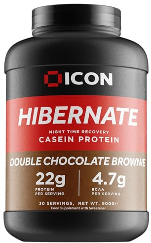 ICON Nutrition Hibernate Micellar Casein Protein - Double Choc Brownie, Slow-Release Nighttime Recovery Formula, 24g Protein, 100% Grass-Fed Casein, Low Sweetener – 900g, 30 Servings