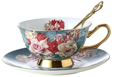YAIUNHIQ Tasses à thé en Porcelaine Fine, Tasse à café et Soucoupe, Service de Table, Tasse à café en Porcelaine, Tasse à thé en céramique,E