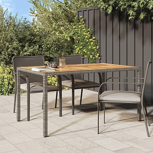 Garten-Esstisch, 150 x 90 x 75 cm, Polyrattan und Holz, grau, für Außenbereich, Terrasse, Hof, Bistro, Rasen, Balkon
