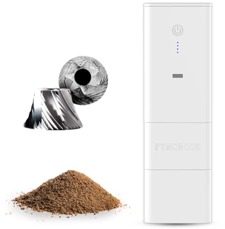FEMOBOOK-A2 Weiße tragbare elektrische Kaffeemühle, kabellos | USB-wiederaufladbare Kaffeemühle, für unterwegs und zu Hause