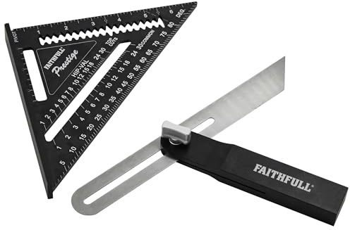 Faithfull Prestige Sliding Bevel (10in) & Quick Square (7in) Set – Multifunctional Roofing & Framing Carpentry Tools with Precision Engraved Imperial Measurements