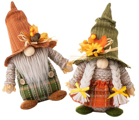 Toyvian 2pièces Nain De Jardin De Thanksgiving Poupée Tricot Décoration Automne Lot pour Fête des Récoltes pour Bureau Et Maison