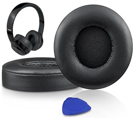 SoloWIT Cuscinetti Auricolari in Pelle d'Agnello Ricambio per Beats Solo 2 e Solo 3 Wireless On-Ear Cuffie, Padiglioni Cuffie Solo2 Solo3 con Schiuma ad Alta Densità, Spessore Aggiunto - Nero
