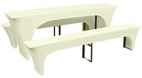 WKIEQACO Home & Garden,Furniture - Dreiteiliger Schonbezug für Biertisch/Bänke, dehnbar, cremefarben
