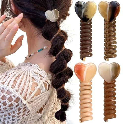 4 Stück Spiral Haargummi Spirale Haargummis Mädchen Spiralhaargummi Mit Herz Deko Zopfgummis Damen Telefonkabel Haarbänder Haarband Damen Zopfgummi Haaraccessoires Spiral Hair Ties Hair Accessories