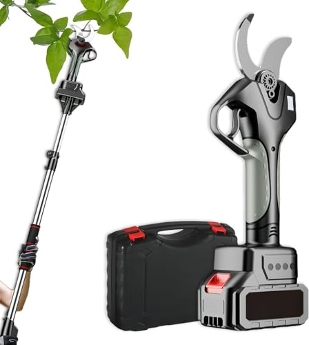 Glowdora Tijeras De Podar Eléctricas Inalámbricas, Podadoras De Jardín, Diámetro De Corte De 50 Mm, con Pértiga Extensible De 2,15 M, Pantalla LCD, para Podar Árboles, Arbustos Frutales. 2battery