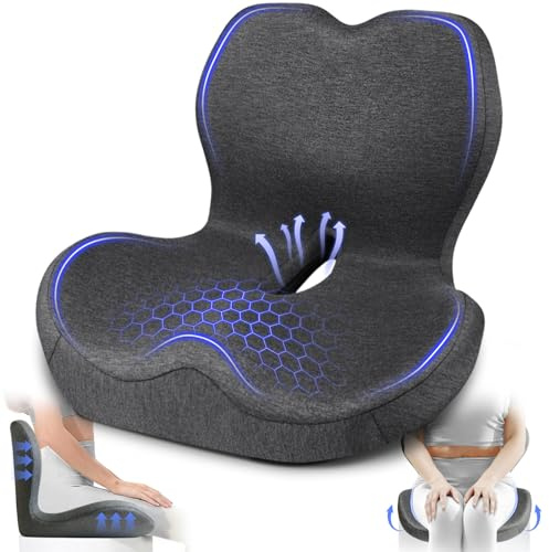 JIPORIER Seat Cushion with Back Support,Lumbar Support Pillow for Office Chair,X Large Memory Foam Chair Cushions for Sciatica Tailbone Pain Relief Coccyx Pad for Wheelchair, Car, Home, Office, Desk