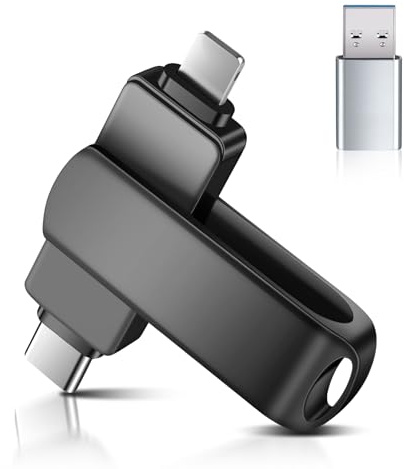Clé USB 3.0 128 Go, clé 3 en 1 avec Port Lightning,USB-A,USB-C,Clé USB C Externe Mémoria pour Android Smartphone Stockage,Tablettes,Mac et PC, sans Application(Noir)