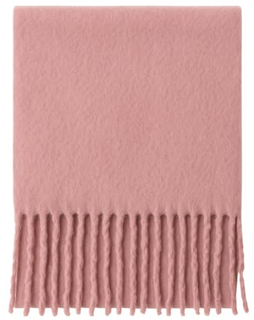 MIJOMA Damfranshalsduk 180 x 35 cm, gosig och snygg tillverkad av 100 % polyester, mjuk vinterhalsduk för kvinnor med fransar, modern design, lättskött, perfekt för vardag och fritid, Dämpad rosa, 180