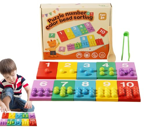 Nkmifeg Juguetes para Clasificación por Color,Actividades Educativas de Matemáticas con Cuentas y Pinzas | Tablero De De Conteo De Madera | para Niños y Niñas 3+ Años para Hogar Guardería Preescolar