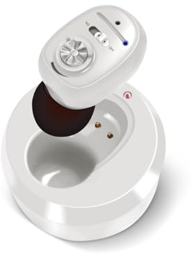 Britzgo Amplificateur de Son -1607， avec Réduction Intelligente du Bruit, Étui de Charge Mobile, Design Ergonomique en L, Autonomie de 48 Heures, Charge USB pour Usage Quotidien (Blanc)