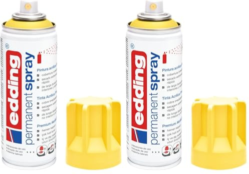 Edding 5200 spray permanente - amarillo tráfico - 200 ml - pintura acrílica para pintar y decorar vidrio, metal, madera, cerámica, plástico, lienzo - aerosol, spray acrílico, spray de pintura