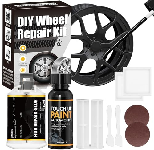 Kit de Reparación Llantas Aluminio, Retoque Rayuras Golpes Piedras, Negra | Pintura Negra Coche, Repara Arañazos de Coche, Pintura Llantas para Reparar Llantas Negras, Rayones Otras Llantas de Aleación