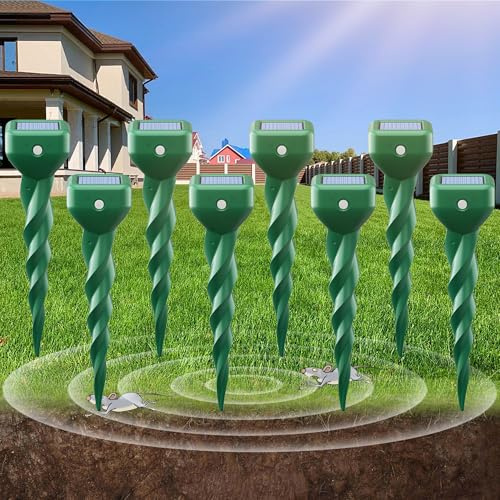 Macchiatto 8er Set Maulwurf Vertreiber & Wühlmausschreck Solar, Komplettset zur Vergrämung durch Vibration, Giftfrei und Wetterfest IP67 für Garten, Rasen und Beete