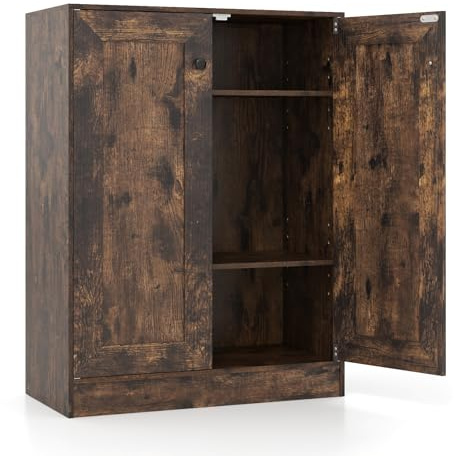 COSTWAY Wooden Storage Cabinet, Freestanding Buffet Sideboard with Doors & Shelves, Display Cupboard Floor Cabinet for Kitchen Dining Room (2 Doors, 60 x 30 x 80cm, Adjustable Shelves, Rustic Brown)