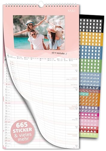 Spielefabrik® Familienkalender 2027 DIY Familienplaner 5 Spalten kreativer Kalender 23 x 43 cm zum SELBSTGESTALTEN Fotokalender Leer zum Einkleben & Basteln mit Stickern Ferien und Feiertagen