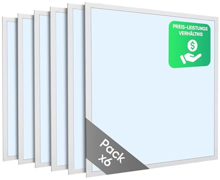 LECOM 6er Set LED Panel 62x62 cm Kaltweiß 6500K - 4000lm Tageslicht Deckenleuchte - Flimmerfreie Rasterleuchte für Einbau - Ultraschlanke Bürolampe - Ideal für Gewerbe, Labor, Werkstatt & Büro
