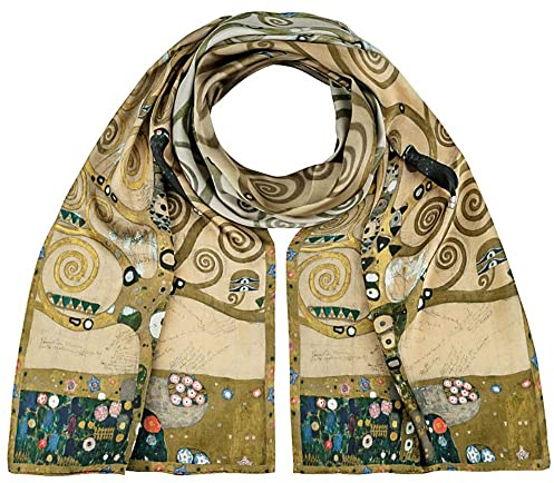 VON LILIENFELD Seidenschal Gustavt Klimt Lebensbaum Damen Satin lang Motiv 172 x 42 cm
