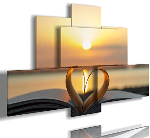 duudaart Quadro Camera da Letto Moderno Mare Tramonto 3d Matrimoniale Scomposto Ingresso Componibile Corridoio Paesaggio Cuori Multilivello 135x85cm