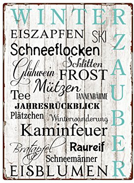 WANDSCHILD Metallschild WINTERZAUBER EISZAPFEN Geschenk Deko Winter Christmas