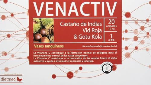 Dietmed | Venactiv - 20 X 15ml Ampollas | Castaño de Indias, Vid Roja & Gotu Kola | Fórmula Concentrada | No contiene Alcohol | 1 al día