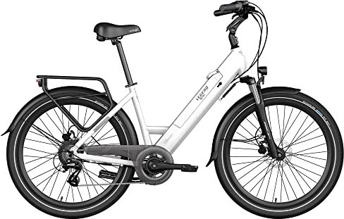 LEGEND EBIKES Milano, E Bike Herren und Damen Auswechselbare Batterie 36V 14Ah, Elektrofahrrad 250W, 25km/h, E-Bike 7 Gänge, Elektrofahrräder Räder 26, Elektro Fahrrad, Smartbike Weiß