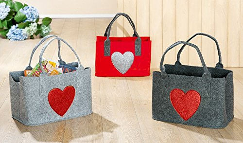 GILDE Filztasche 'Glitzerherz', 40 cm, grau-rot Sortiert